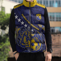 Custom Bosnia And Herzegovina Football Sleeveless Puffer Jacket Fierce Dragon National Stars With Checker Patterns