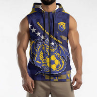 Custom Bosnia And Herzegovina Football Sleeveless Zip Hoodie Fierce Dragon National Stars With Checker Patterns
