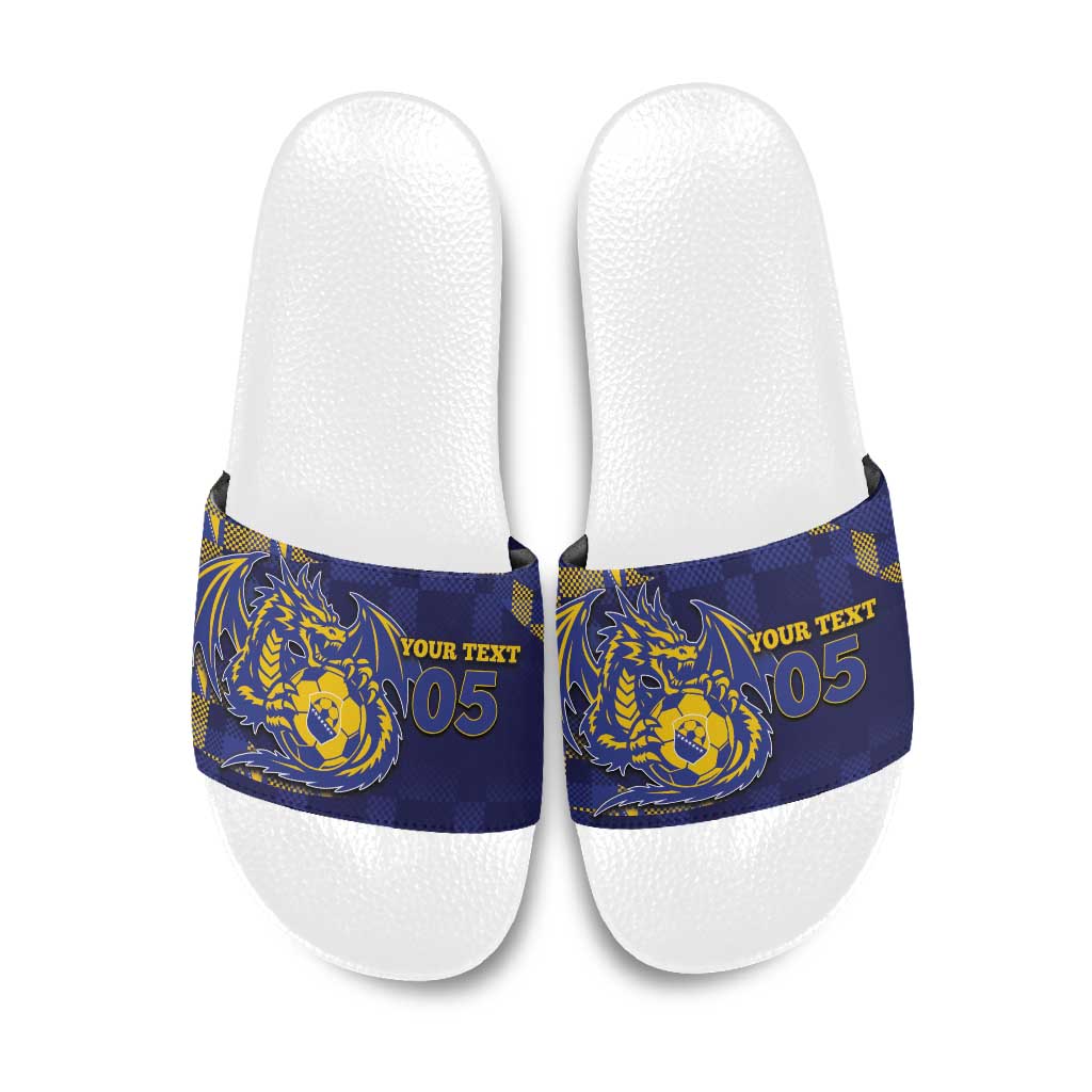 Custom Bosnia And Herzegovina Football Slide Sandals Fierce Dragon National Stars With Checker Patterns