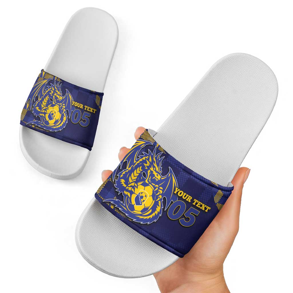 Custom Bosnia And Herzegovina Football Slide Sandals Fierce Dragon National Stars With Checker Patterns