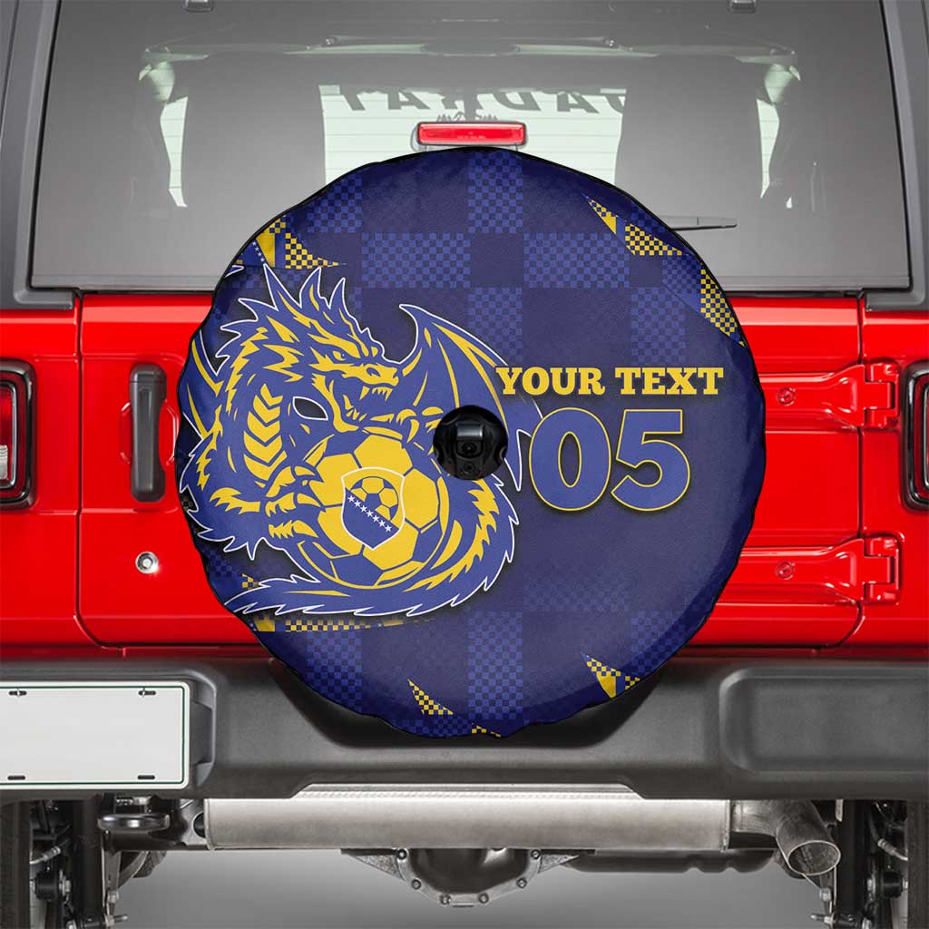 Custom Bosnia And Herzegovina Football Spare Tire Cover Fierce Dragon National Stars With Checker Patterns