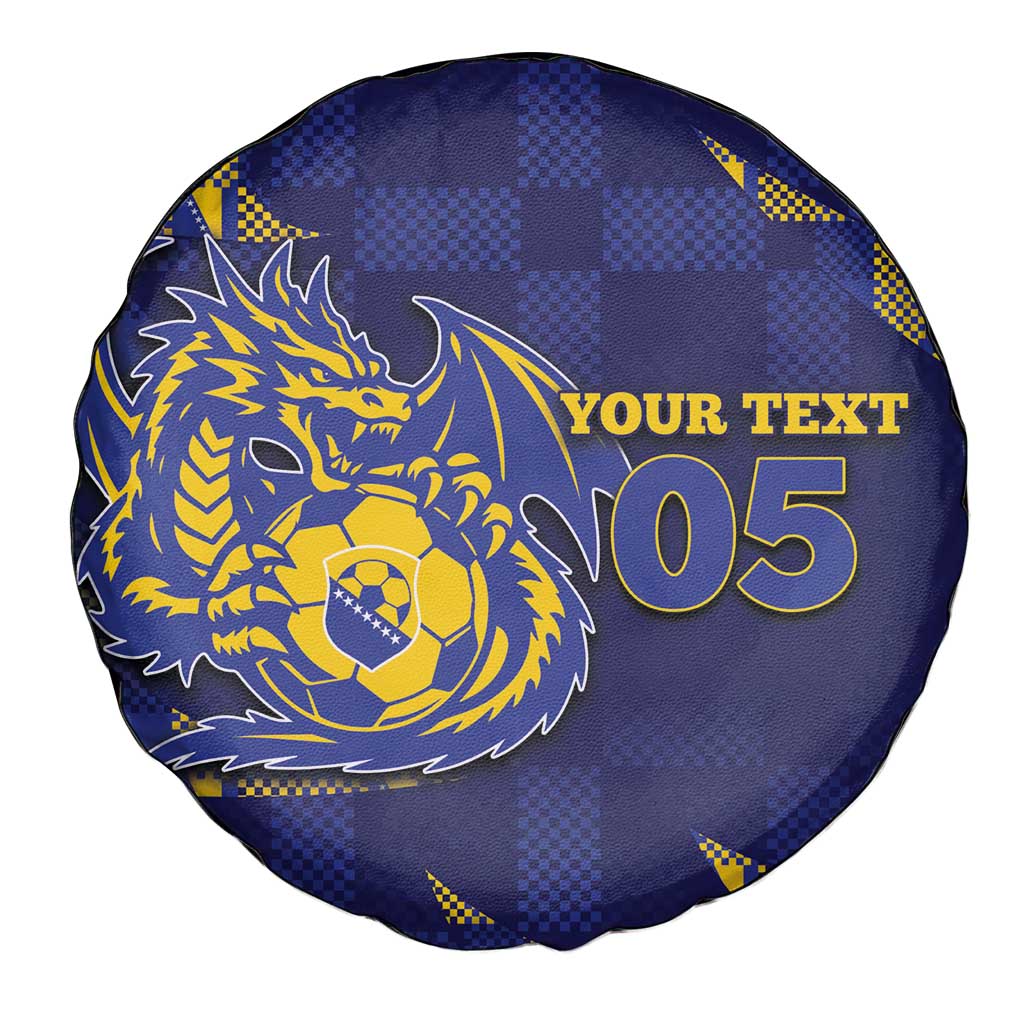 Custom Bosnia And Herzegovina Football Spare Tire Cover Fierce Dragon National Stars With Checker Patterns