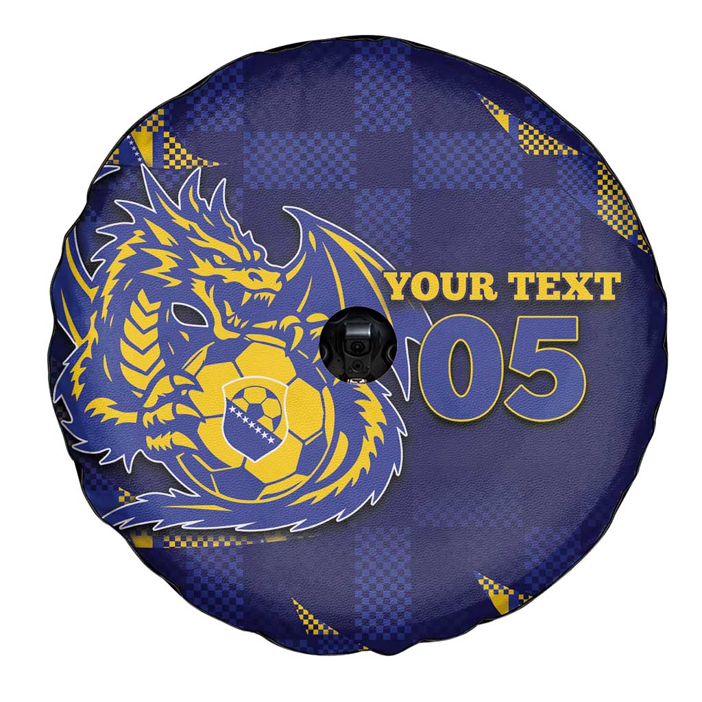 Custom Bosnia And Herzegovina Football Spare Tire Cover Fierce Dragon National Stars With Checker Patterns