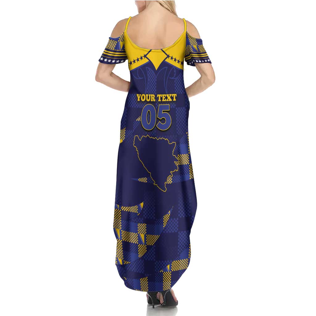 Custom Bosnia And Herzegovina Football Summer Maxi Dress Fierce Dragon National Stars With Checker Patterns