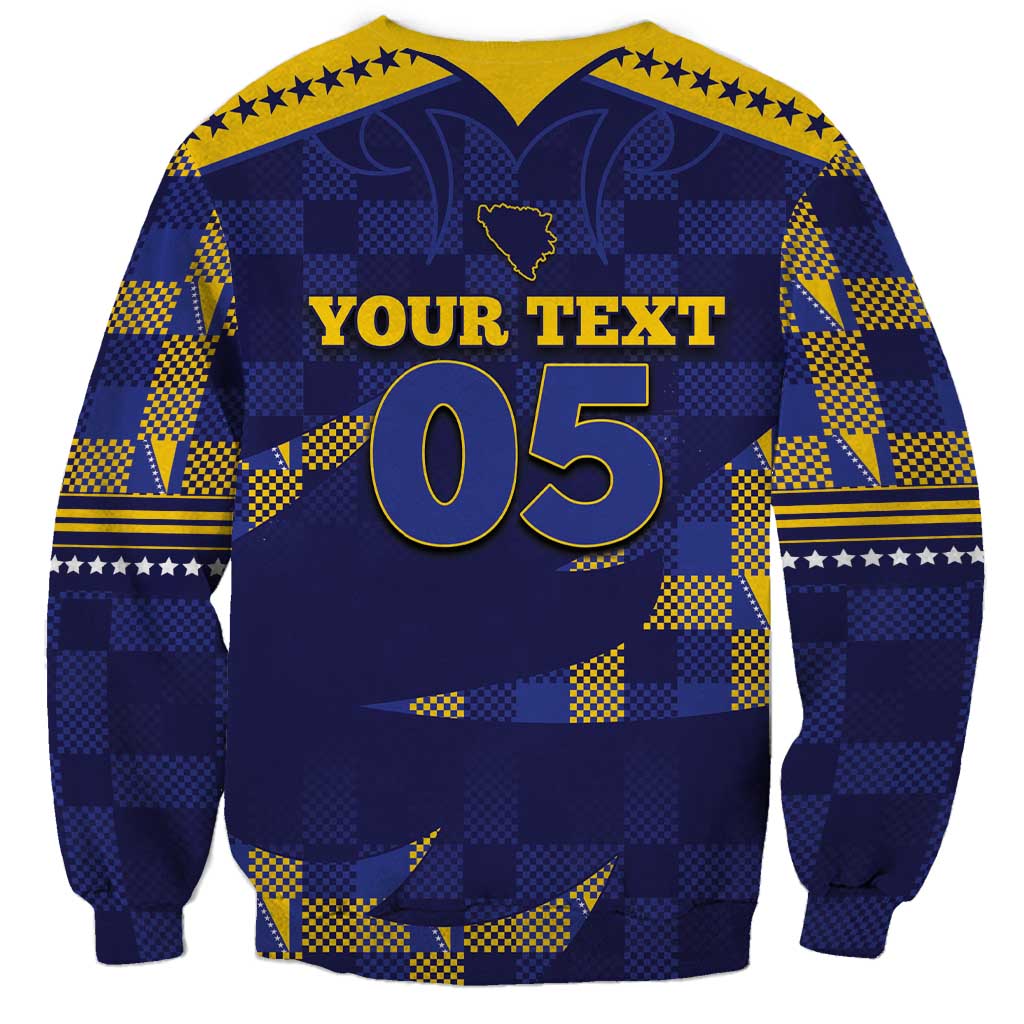 Custom Bosnia And Herzegovina Football Sweatshirt Fierce Dragon National Stars With Checker Patterns