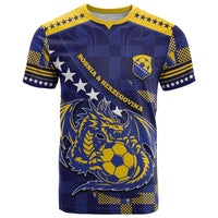 Custom Bosnia And Herzegovina Football T Shirt Fierce Dragon National Stars With Checker Patterns