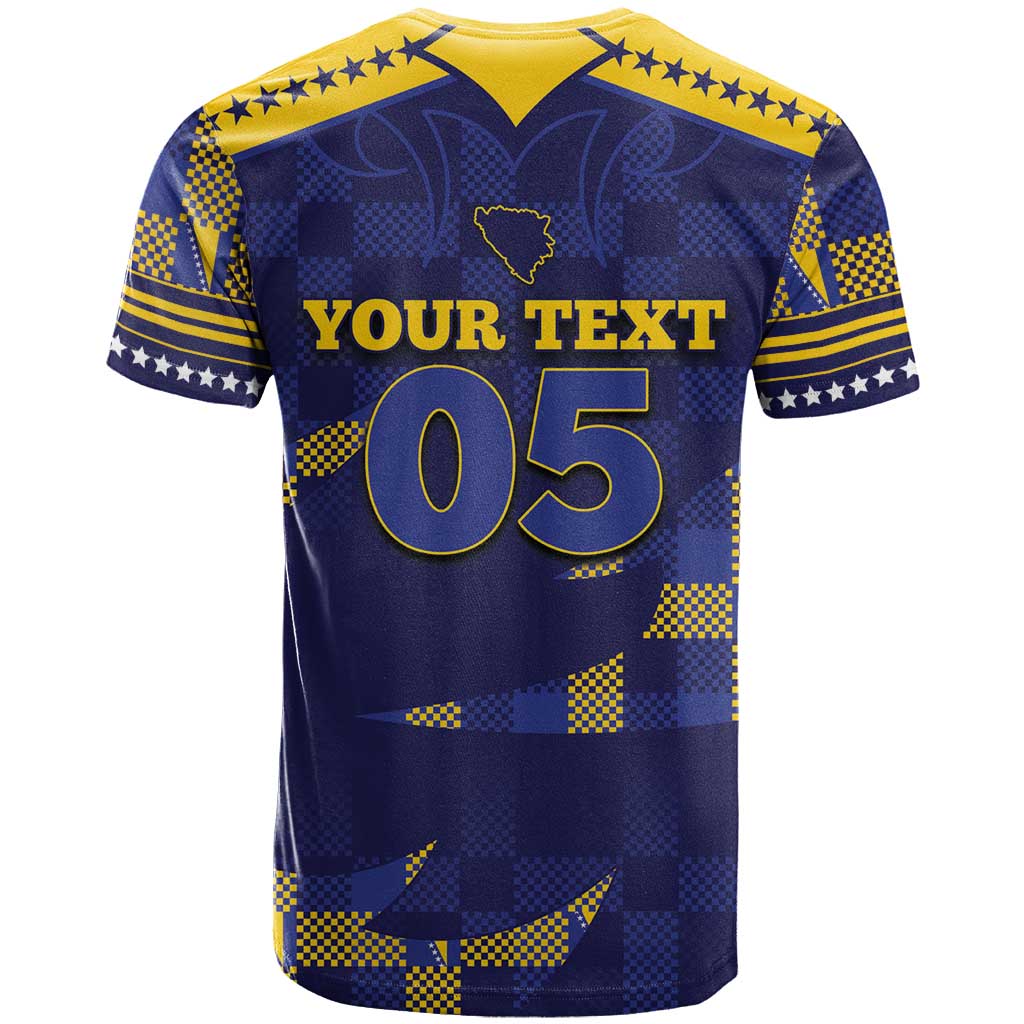 Custom Bosnia And Herzegovina Football T Shirt Fierce Dragon National Stars With Checker Patterns