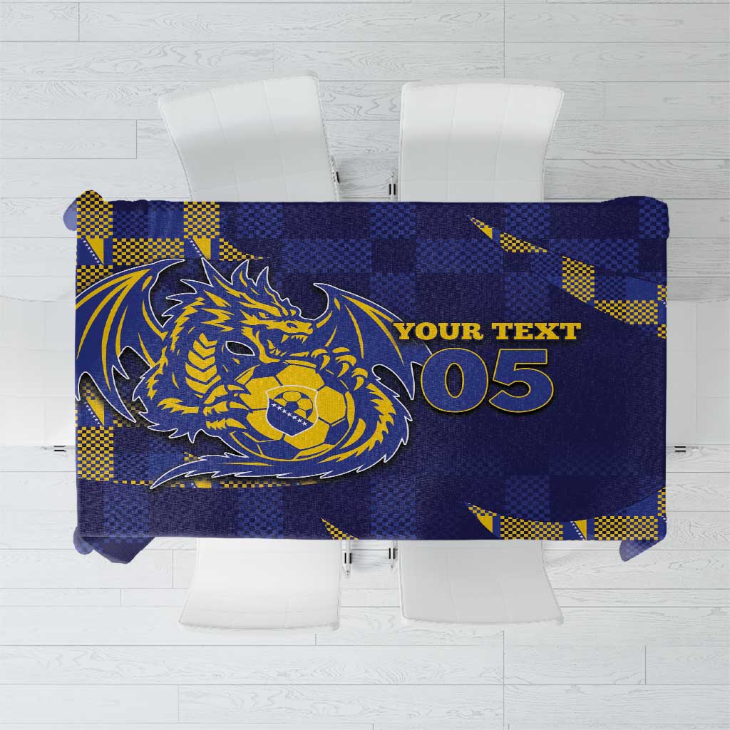 Custom Bosnia And Herzegovina Football Tablecloth Fierce Dragon National Stars With Checker Patterns