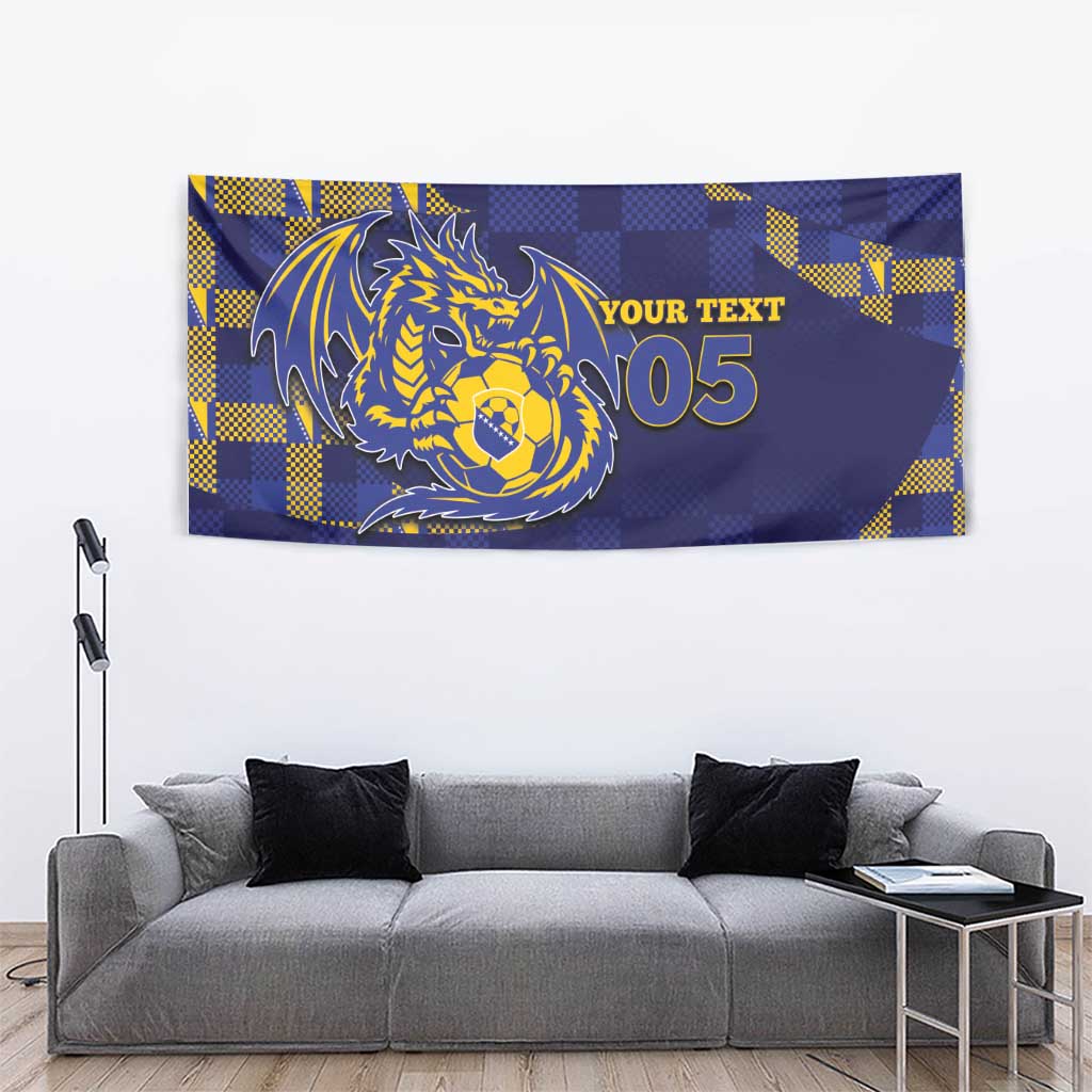 Custom Bosnia And Herzegovina Football Tapestry Fierce Dragon National Stars With Checker Patterns