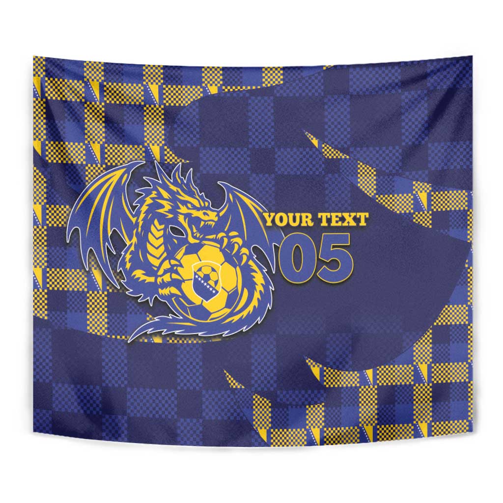 Custom Bosnia And Herzegovina Football Tapestry Fierce Dragon National Stars With Checker Patterns