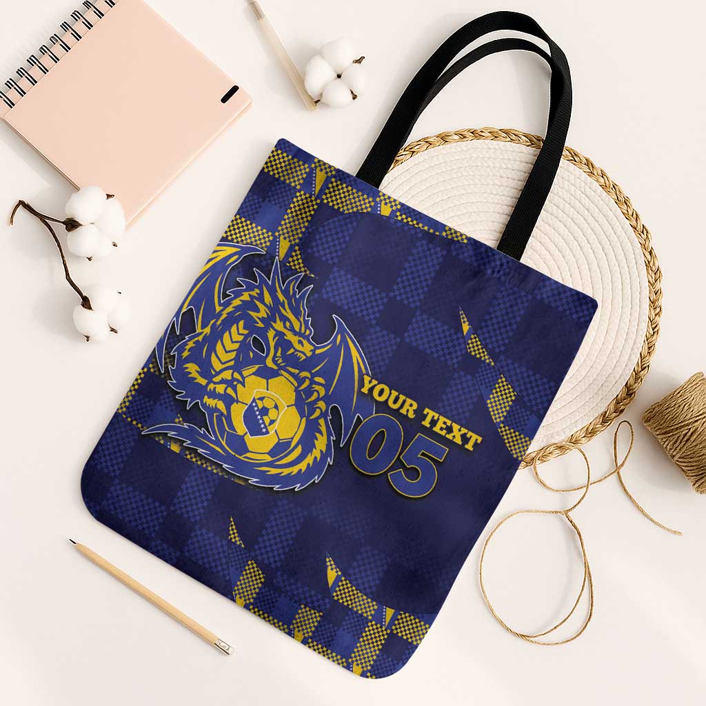 Custom Bosnia And Herzegovina Football Tote Bag Fierce Dragon National Stars With Checker Patterns