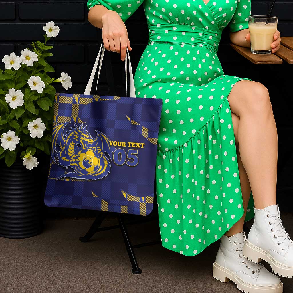 Custom Bosnia And Herzegovina Football Tote Bag Fierce Dragon National Stars With Checker Patterns