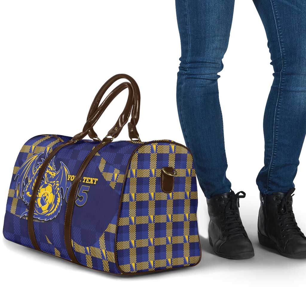 Custom Bosnia And Herzegovina Football Travel Bag Fierce Dragon National Stars With Checker Patterns