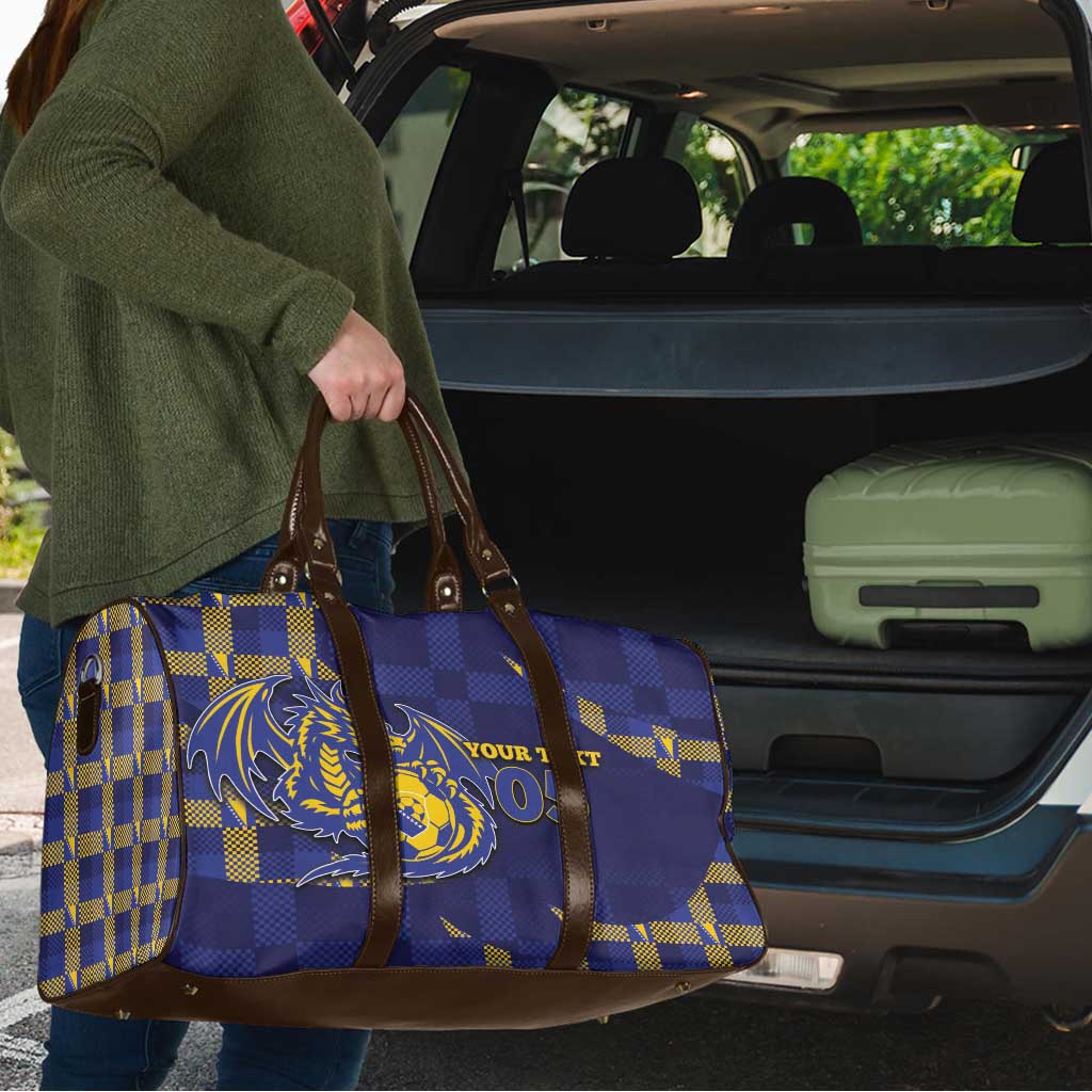 Custom Bosnia And Herzegovina Football Travel Bag Fierce Dragon National Stars With Checker Patterns