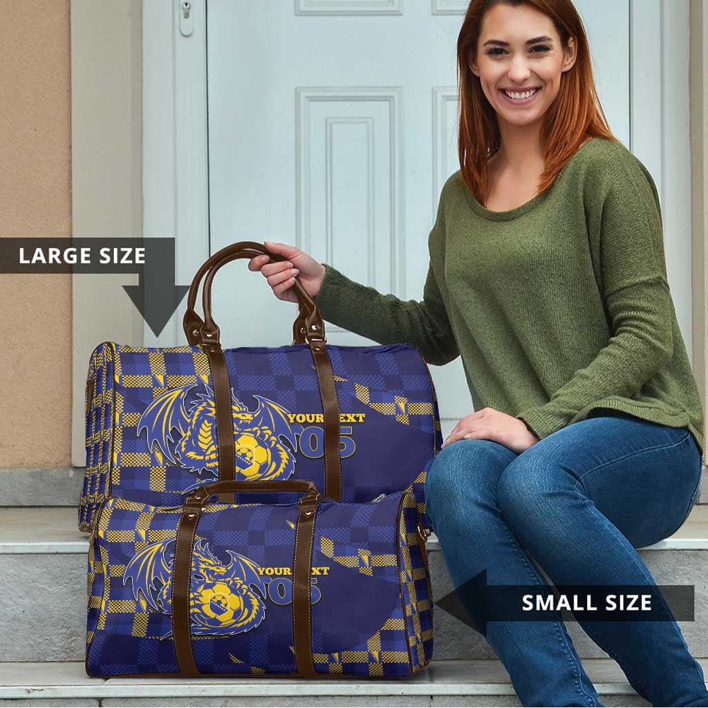 Custom Bosnia And Herzegovina Football Travel Bag Fierce Dragon National Stars With Checker Patterns