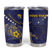 Custom Bosnia And Herzegovina Football Tumbler Cup Fierce Dragon National Stars With Checker Patterns