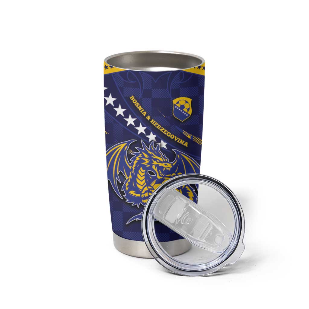 Custom Bosnia And Herzegovina Football Tumbler Cup Fierce Dragon National Stars With Checker Patterns