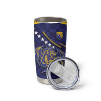 Custom Bosnia And Herzegovina Football Tumbler Cup Fierce Dragon National Stars With Checker Patterns