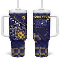 Custom Bosnia And Herzegovina Football Tumbler With Handle Fierce Dragon National Stars With Checker Patterns