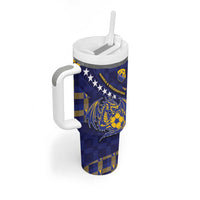 Custom Bosnia And Herzegovina Football Tumbler With Handle Fierce Dragon National Stars With Checker Patterns