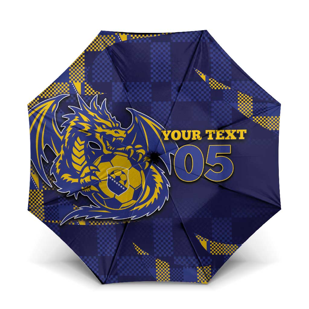 Custom Bosnia And Herzegovina Football Umbrella Fierce Dragon National Stars With Checker Patterns
