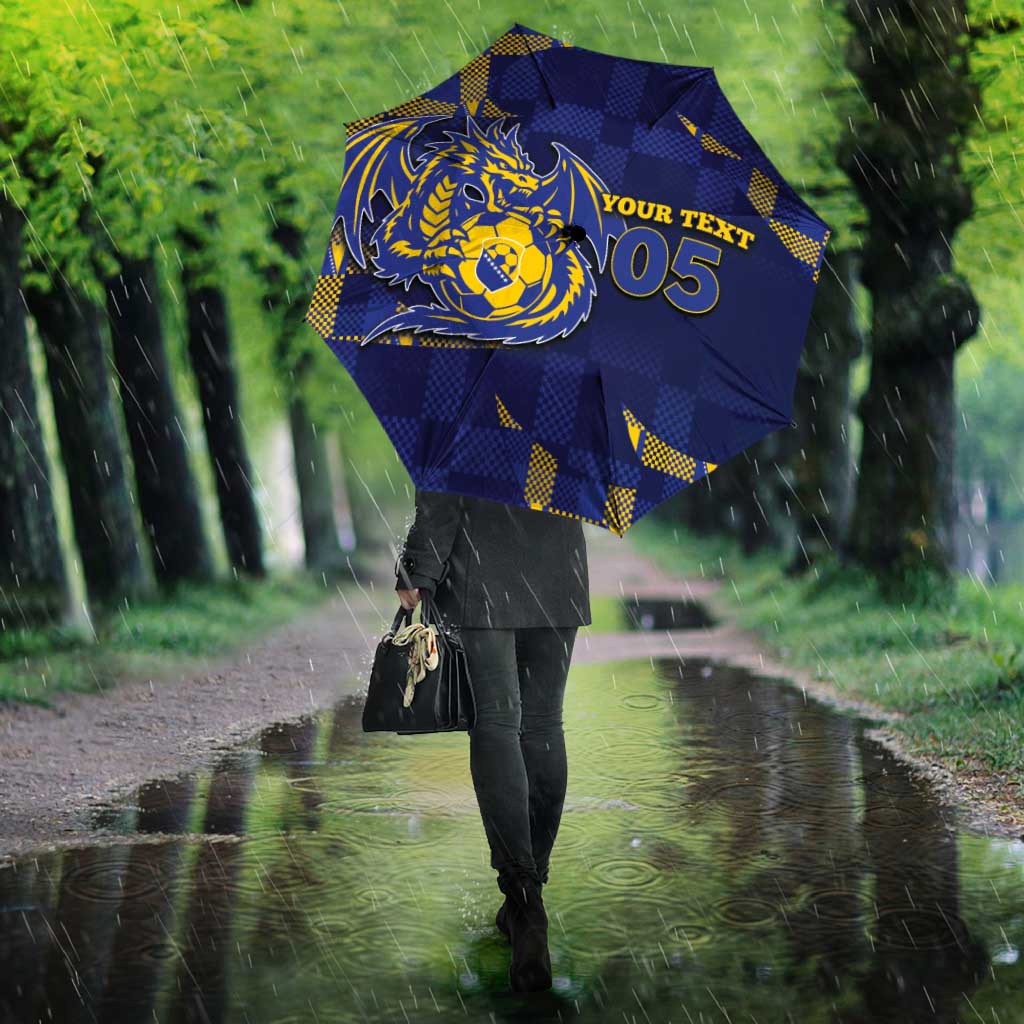 Custom Bosnia And Herzegovina Football Umbrella Fierce Dragon National Stars With Checker Patterns
