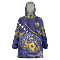 Custom Bosnia And Herzegovina Football Wearable Blanket Hoodie Fierce Dragon National Stars With Checker Patterns