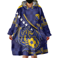Custom Bosnia And Herzegovina Football Wearable Blanket Hoodie Fierce Dragon National Stars With Checker Patterns