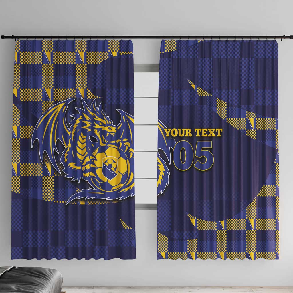 Custom Bosnia And Herzegovina Football Window Curtain Fierce Dragon National Stars With Checker Patterns