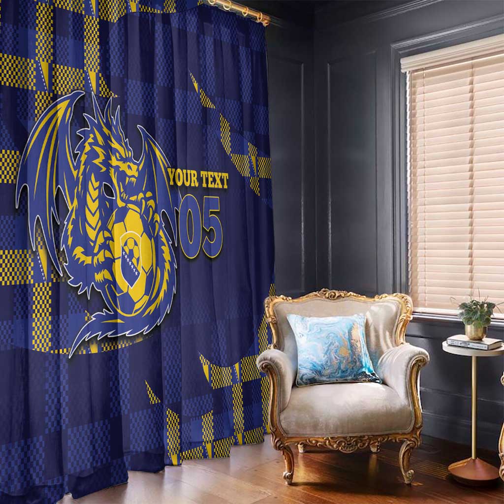 Custom Bosnia And Herzegovina Football Window Curtain Fierce Dragon National Stars With Checker Patterns
