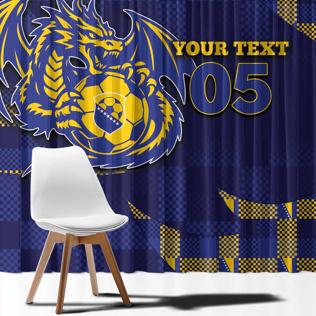 Custom Bosnia And Herzegovina Football Window Curtain Fierce Dragon National Stars With Checker Patterns
