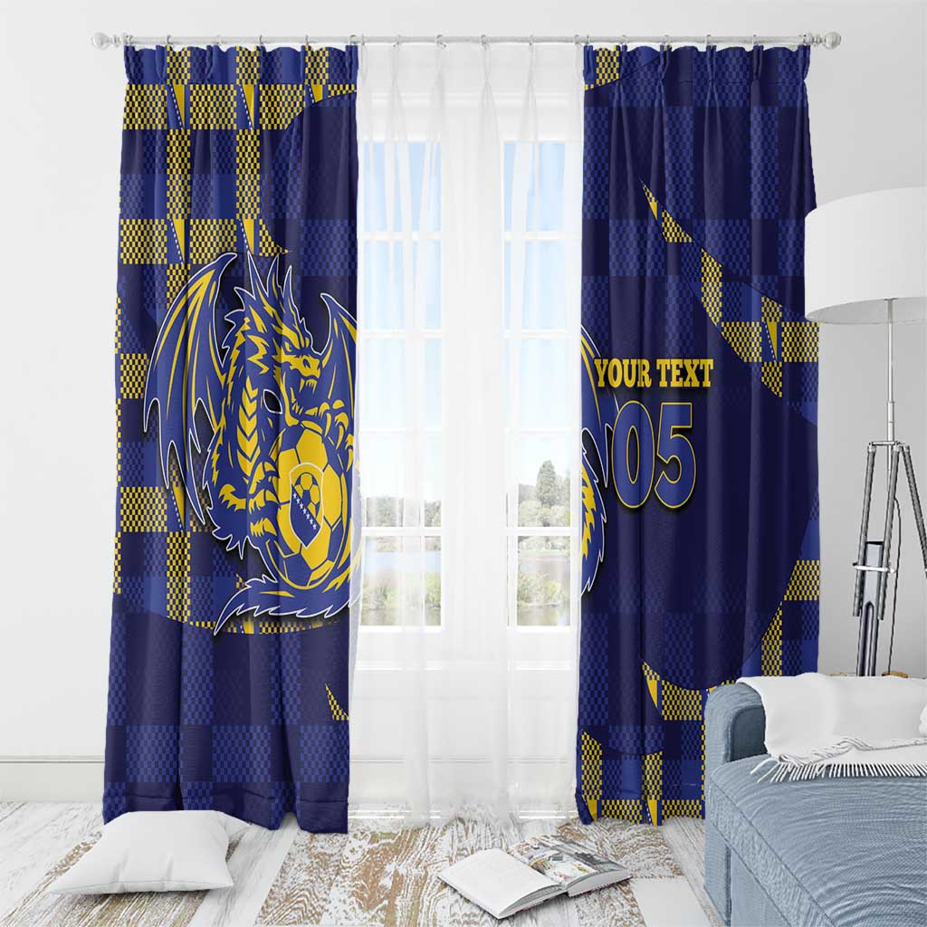 Custom Bosnia And Herzegovina Football Window Curtain Fierce Dragon National Stars With Checker Patterns