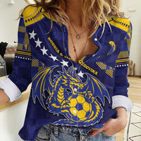 Custom Bosnia And Herzegovina Football Women Casual Shirt Fierce Dragon National Stars With Checker Patterns