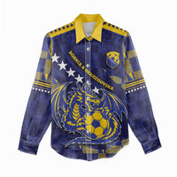 Custom Bosnia And Herzegovina Football Women Casual Shirt Fierce Dragon National Stars With Checker Patterns
