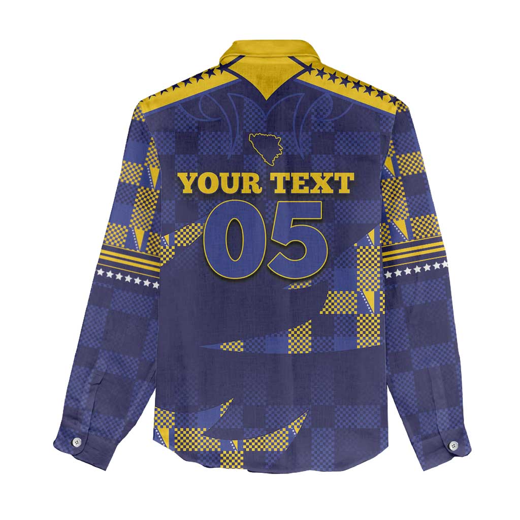 Custom Bosnia And Herzegovina Football Women Casual Shirt Fierce Dragon National Stars With Checker Patterns