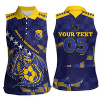 Custom Bosnia And Herzegovina Football Women Sleeveless Polo Shirt Fierce Dragon National Stars With Checker Patterns
