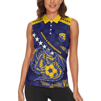 Custom Bosnia And Herzegovina Football Women Sleeveless Polo Shirt Fierce Dragon National Stars With Checker Patterns