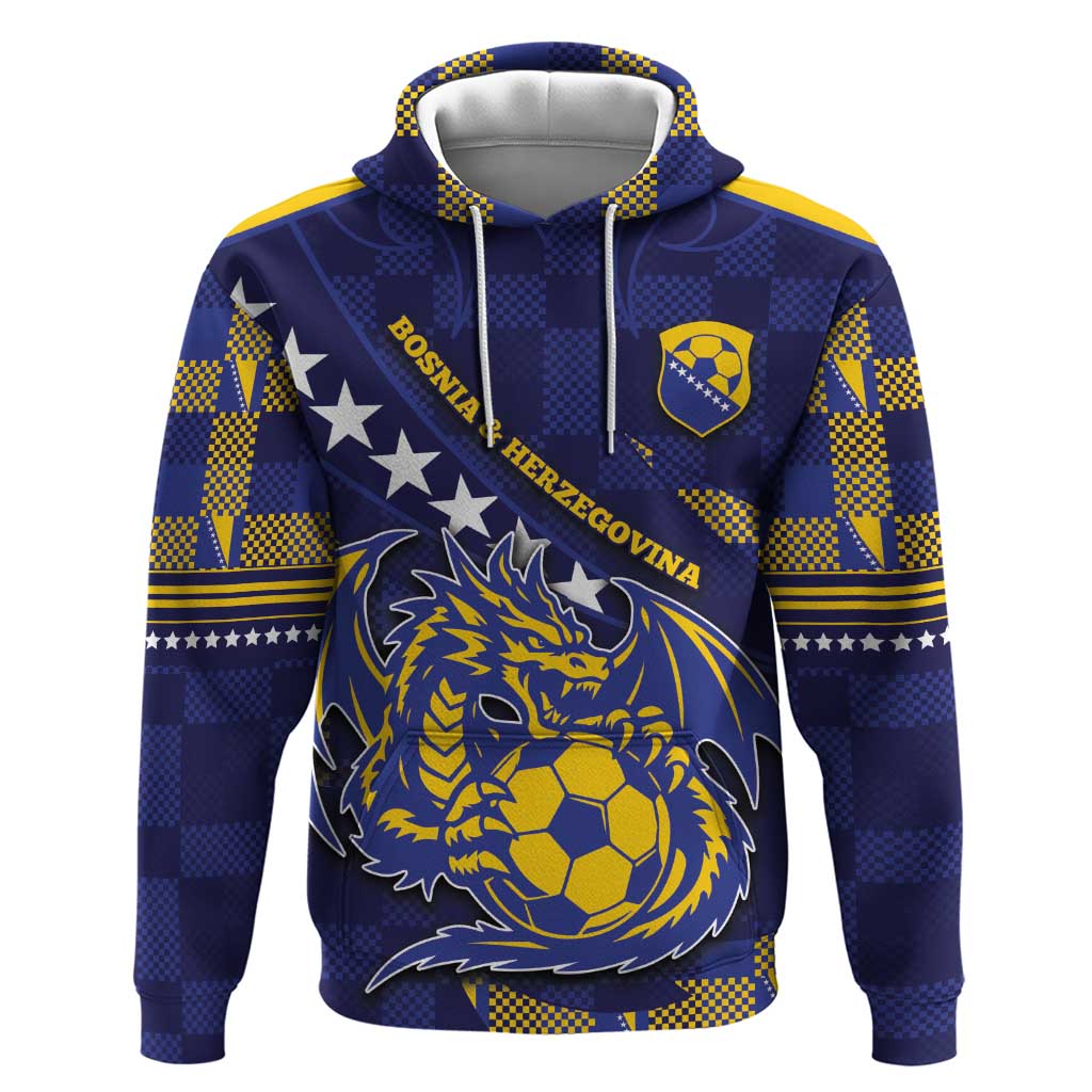 Custom Bosnia And Herzegovina Football Zip Hoodie Fierce Dragon National Stars With Checker Patterns