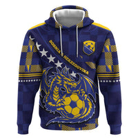 Custom Bosnia And Herzegovina Football Zip Hoodie Fierce Dragon National Stars With Checker Patterns