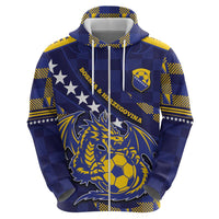Custom Bosnia And Herzegovina Football Zip Hoodie Fierce Dragon National Stars With Checker Patterns