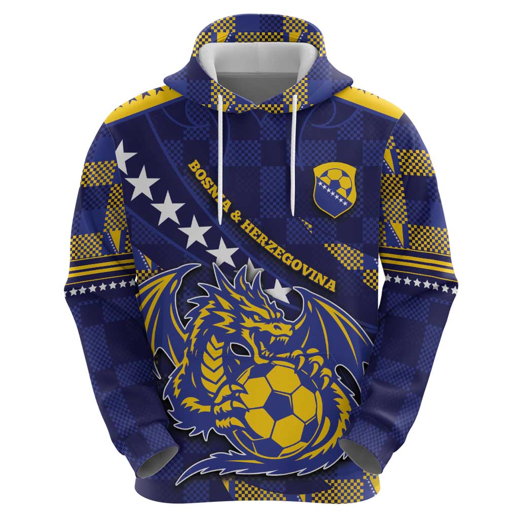 Custom Bosnia And Herzegovina Football Zip Hoodie Fierce Dragon National Stars With Checker Patterns