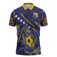 Custom Bosnia And Herzegovina Football Zipper Polo Shirt Fierce Dragon National Stars With Checker Patterns