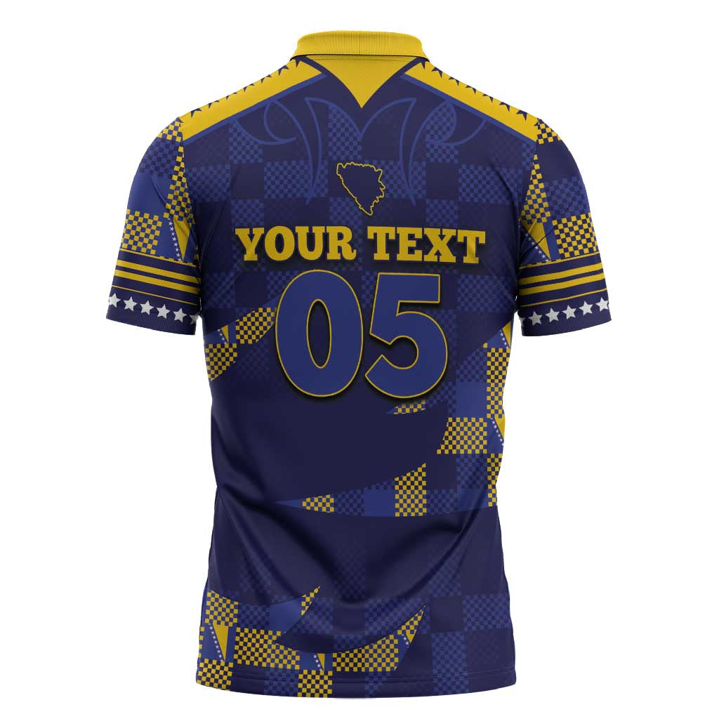 Custom Bosnia And Herzegovina Football Zipper Polo Shirt Fierce Dragon National Stars With Checker Patterns