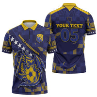 Custom Bosnia And Herzegovina Football Zipper Polo Shirt Fierce Dragon National Stars With Checker Patterns