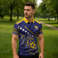 Custom Bosnia And Herzegovina Football Zipper Polo Shirt Fierce Dragon National Stars With Checker Patterns