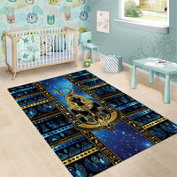 Egyptian Goddess Hathor Area Rug Galaxy Ancient Mythology Sun Disk Cow Horn