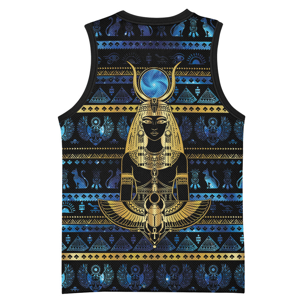 Egyptian Goddess Hathor Basketball Jersey Galaxy Ancient Mythology Sun Disk Cow Horn