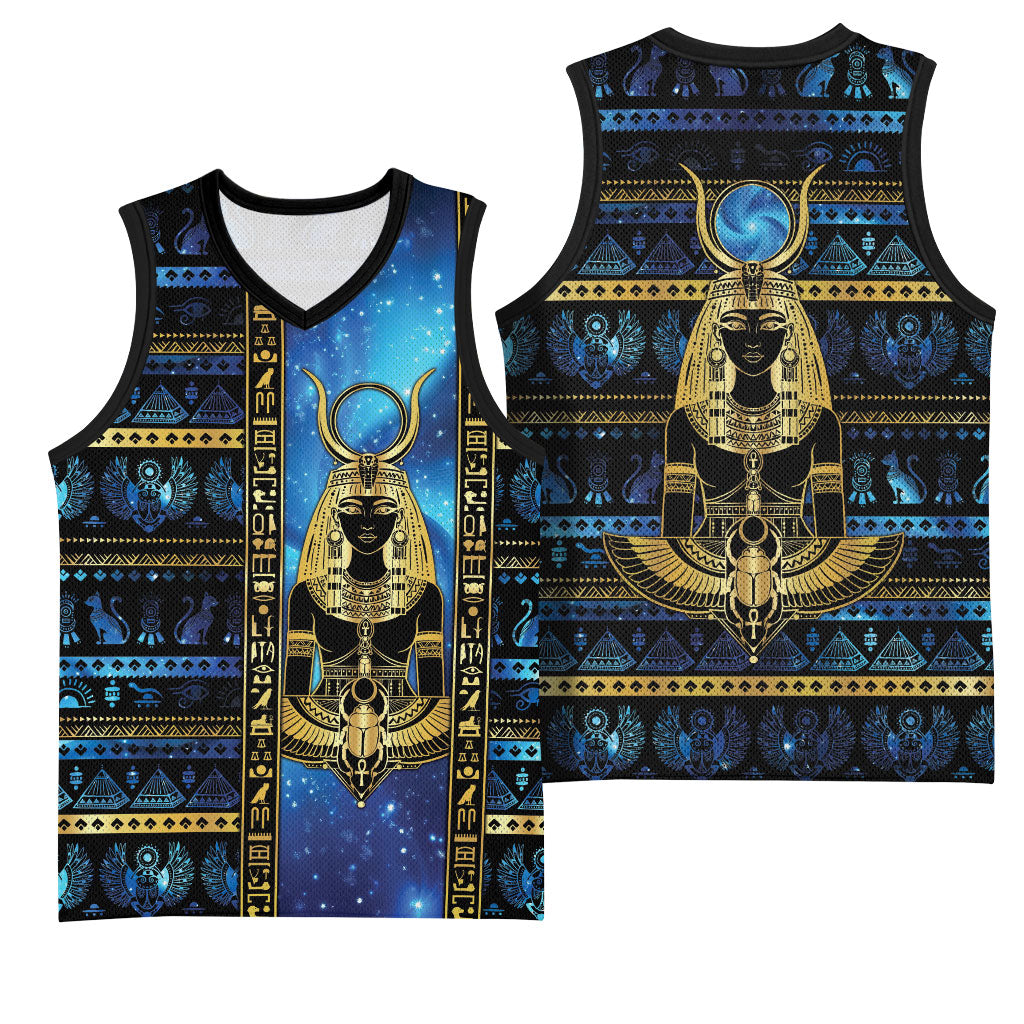 Egyptian Goddess Hathor Basketball Jersey Galaxy Ancient Mythology Sun Disk Cow Horn
