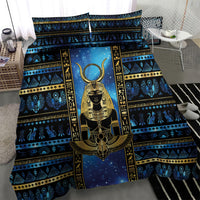 Egyptian Goddess Hathor Bedding Set Galaxy Ancient Mythology Sun Disk Cow Horn