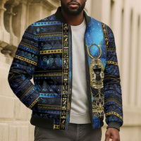 Egyptian Goddess Hathor Bomber Puffer Jacket Galaxy Ancient Mythology Sun Disk Cow Horn
